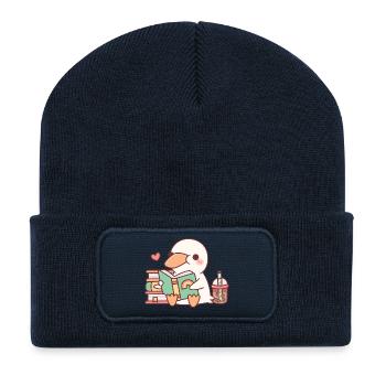 Die süße weiße Ente liebt es, Bücher zu lesen - Recycelte Patch Beanie - French Navy - Vorne