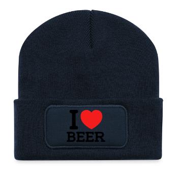 I love Beer (colors can be changed) - Recycled Patch Beanie - french navy - Front