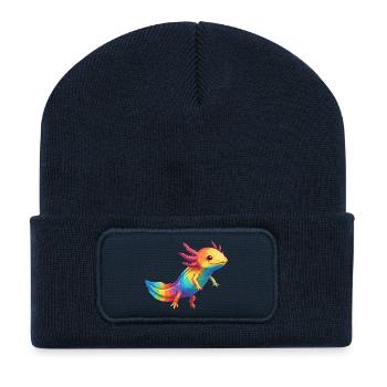Colorful Axolotl Rainbow Pop Art Watercolor - Recycled Patch Beanie - french navy - Front