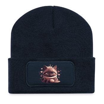 Cozy kitten wrapped in a scarf - Recycled Patch Beanie - french navy - Front