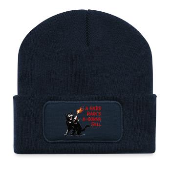 Feuerkater mit Flammenflasche - Recycelte Patch Beanie - French Navy - Vorne