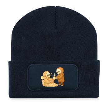 Cozy skeleton brings tea – Small gesture, lots of heart - Recycled Patch Beanie - french navy - Front
