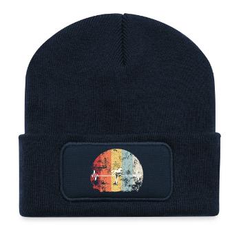 Herzschlag-Pferd im Retro Regenbogen - Recycelte Patch Beanie - French Navy - Vorne