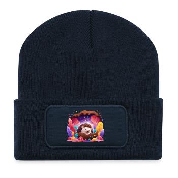 Hérisson dans la Forêt des Couleurs - Beanie recyclé à patch - bleu marine - Devant