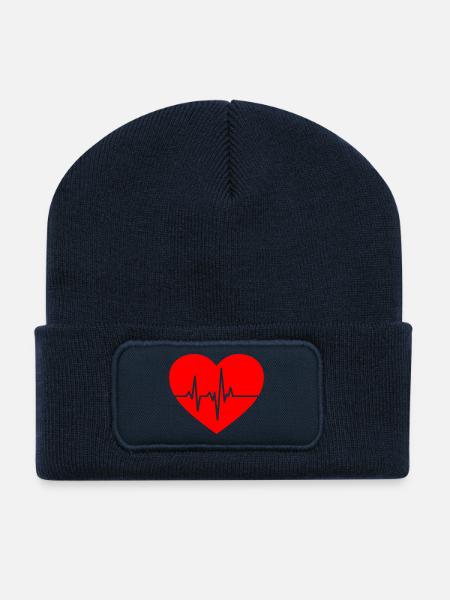 Herzschlag-Design mit EKG-Linie - Recycelte Patch Beanie - French Navy