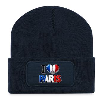 I Love Paris – Tricolor Heart and Eiffel Tower - Recycled Patch Beanie - french navy - Front