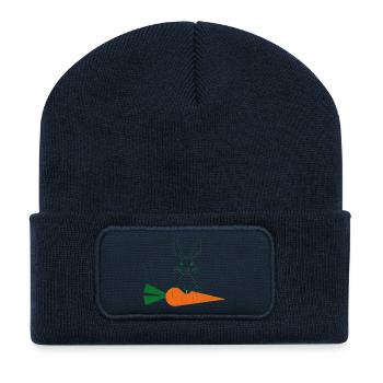 Grünes Kaninchen-Linienbild mit Karotte - Recycelte Patch Beanie - French Navy - Vorne