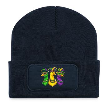 Karnevalstrio der Maskenvögel - Recycelte Patch Beanie - French Navy - Vorne