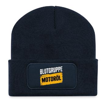 Blood Type Engine Oil Screwdriver Design - Recycled Patch Beanie - french navy - Front