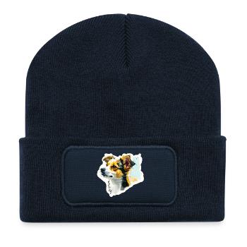 Niedlicher Jack Russell Terrier (Porträt-Kopf) - Recycelte Patch Beanie - French Navy - Vorne