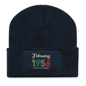 70e Anniversaire Février 1956 70 ans Vintage Rétro - Beanie recyclé à patch - bleu marine - Devant