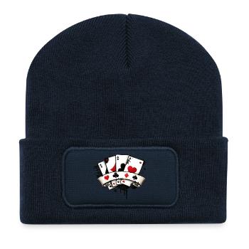 Poker Karten Symbolik Illustration  - Recycelte Patch Beanie - French Navy - Vorne