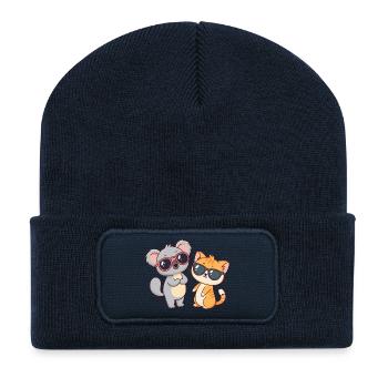 Amitié en Soleil: Koala et Chat - Beanie recyclé à patch - bleu marine - Devant