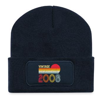 Cadeaux de 18 ans Vintage 2008 18e anniversaire - Beanie recyclé à patch - bleu marine - Devant