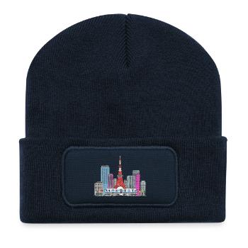 Tokyo City Skyline Tokyo Tower Retro Badge Art - Recycled Patch Beanie - french navy - Front