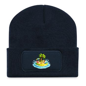 Small island in the sea with palm tree & beach accessories - Recycled Patch Beanie - french navy - Front