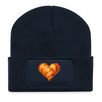 Herzförmiges Croissant Illustration  - Recycelte Patch Beanie - French Navy - Vorne