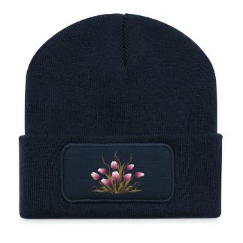 Fleur - Beanie recyclé à patch - bleu marine - Devant