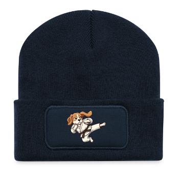 Cooler Beagle Kung Fu Karate Sprung Tritt Hund - Recycelte Patch Beanie - French Navy - Vorne