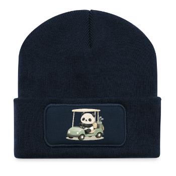 Panda in golf cart illustration - Recycled Patch Beanie - french navy - Front