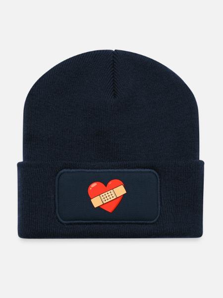 Herz mit Pflaster - Recycelte Patch Beanie - French Navy