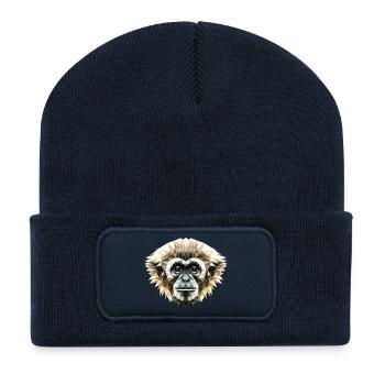 Gibbon Affe Weißhandgibbon Monkey Süße Lar Gibbons - Recycelte Patch Beanie - French Navy - Vorne