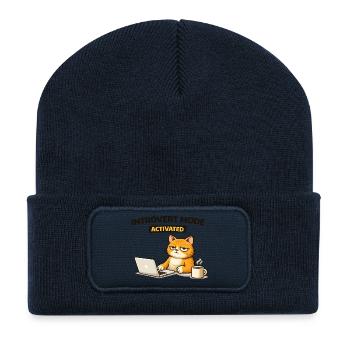 Introvert Mode Activated Cat - Recycled Patch Beanie - french navy - Front