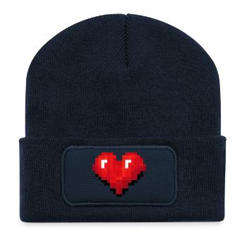 Retro Pixel Heart Video Game - Recycled Patch Beanie - french navy - Front