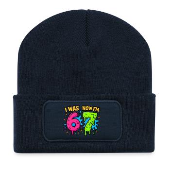 7th Birthday Kids 67 Meme Humor Gift Idea - Recycled Patch Beanie - french navy - Front