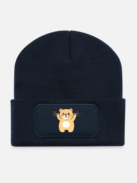 Kawaii Bär hebt Gewichte - Recycelte Patch Beanie - French Navy