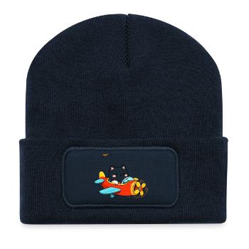 Sweet Cat on plane - Recycled Patch Beanie - french navy - Front