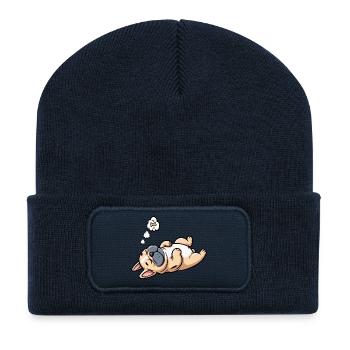 Bouledogue français Frenchie Propriétaire de Frenchie - Beanie recyclé à patch - bleu marine - Devant