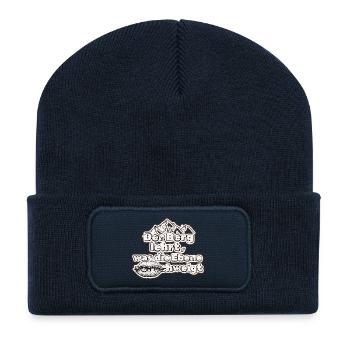 Tiefgründig Spruch: Der Berg lehrt, Ebene schweigt - Recycelte Patch Beanie - French Navy - Vorne