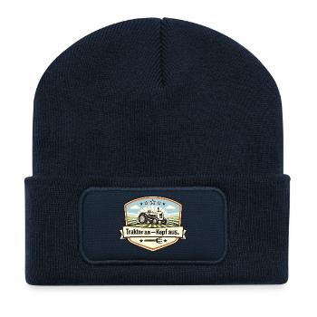 Traktor Patch Kopf Aus - Recycelte Patch Beanie - French Navy - Vorne