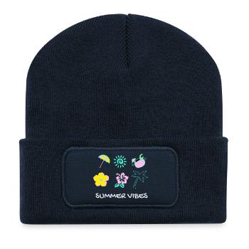 Vibes Été Pastel: Palmiers et Fleur - Beanie recyclé à patch - bleu marine - Devant