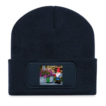 Garden Gnome and Frog Motif - Recycled Patch Beanie - french navy - Front