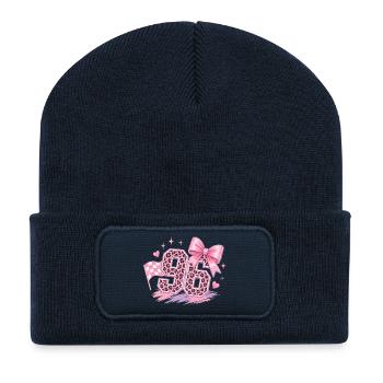Leopard Pink 96 Glitzer - Recycelte Patch Beanie - French Navy - Vorne