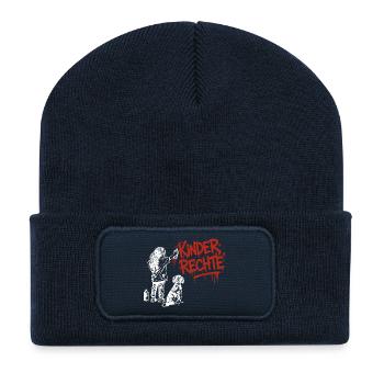 Kinderrechte Graffiti weiß und roter Schrift - Recycelte Patch Beanie - French Navy - Vorne