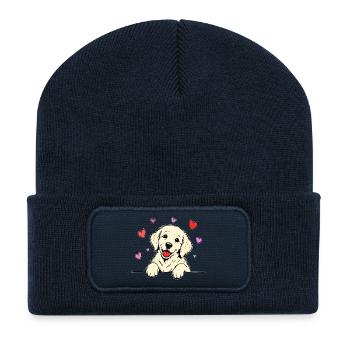 Golden_Retriever_Welpen_Pfote_Herz_beige - Beanie recyclé à patch - bleu marine - Devant