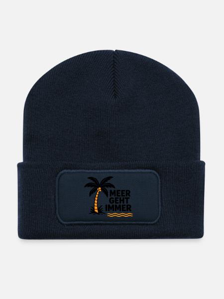 Orangen Palme am Meer - Recycelte Patch Beanie - French Navy