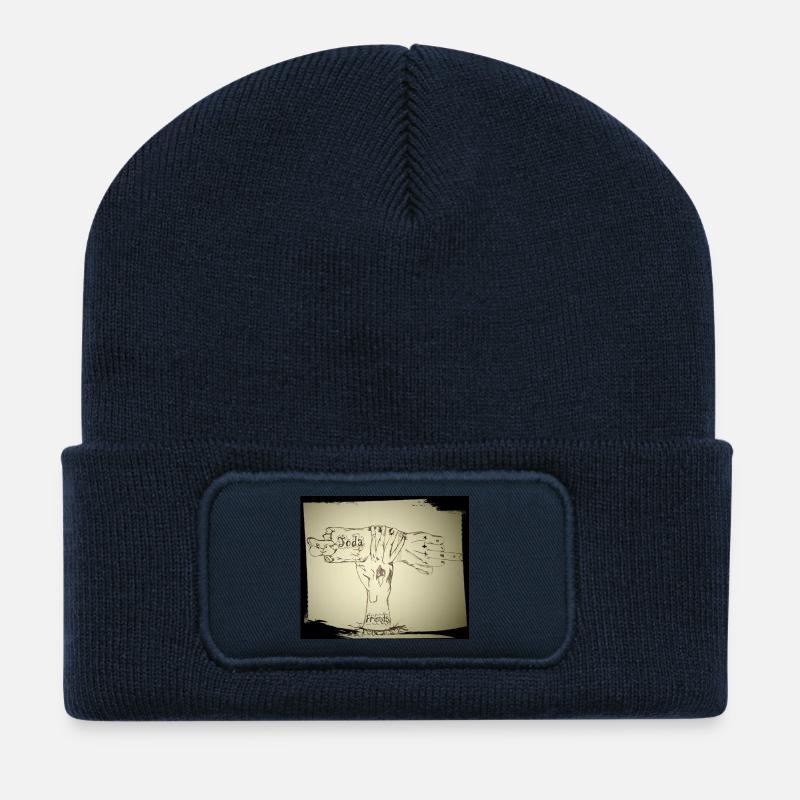 Gekreuzte Hände: Freundschaft und Joda - Recycelte Patch Beanie - French Navy