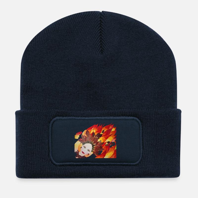 Herbstfeuer Blattkrone Gesicht - Recycelte Patch Beanie - French Navy