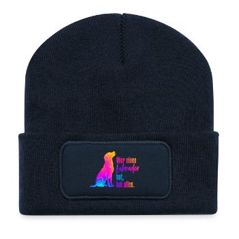 Wer einen Labrador hat hat alles! Hundeliebhaber - Recycelte Patch Beanie - French Navy - Vorne
