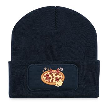 Pizza Party Salami Radfahrer Pilz Universum - Recycelte Patch Beanie - French Navy - Vorne