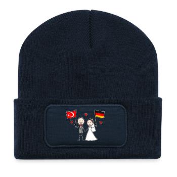 Couple de mariés, drapeau de l’Allemagne de Turquie - Beanie recyclé à patch - bleu marine - Devant