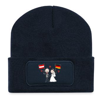 Wedding Couple Austria Germany Flag - Recycled Patch Beanie - french navy - Front
