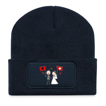 Couple de mariage Albanie Drapeau suisse - Beanie recyclé à patch - bleu marine - Devant
