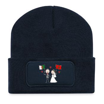 Hochzeitspaar Algerien Marokko Flagge - Recycelte Patch Beanie - French Navy - Vorne