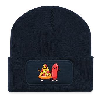 Pizzastück und Wurstfreunde - Recycelte Patch Beanie - French Navy - Vorne