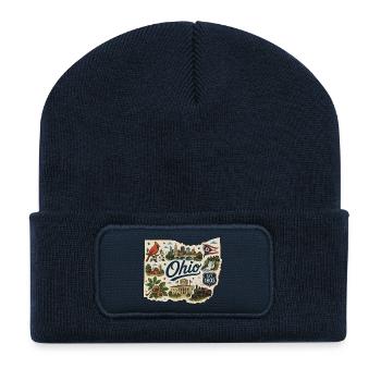 Ohio Buckeye State Vintage Travel Sticker - Recycled Patch Beanie - french navy - Front